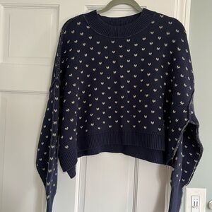 Free People Navy Sweater with Cream Accents